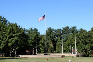 Field of Honor Circle of Immortals garden feature with American flag.